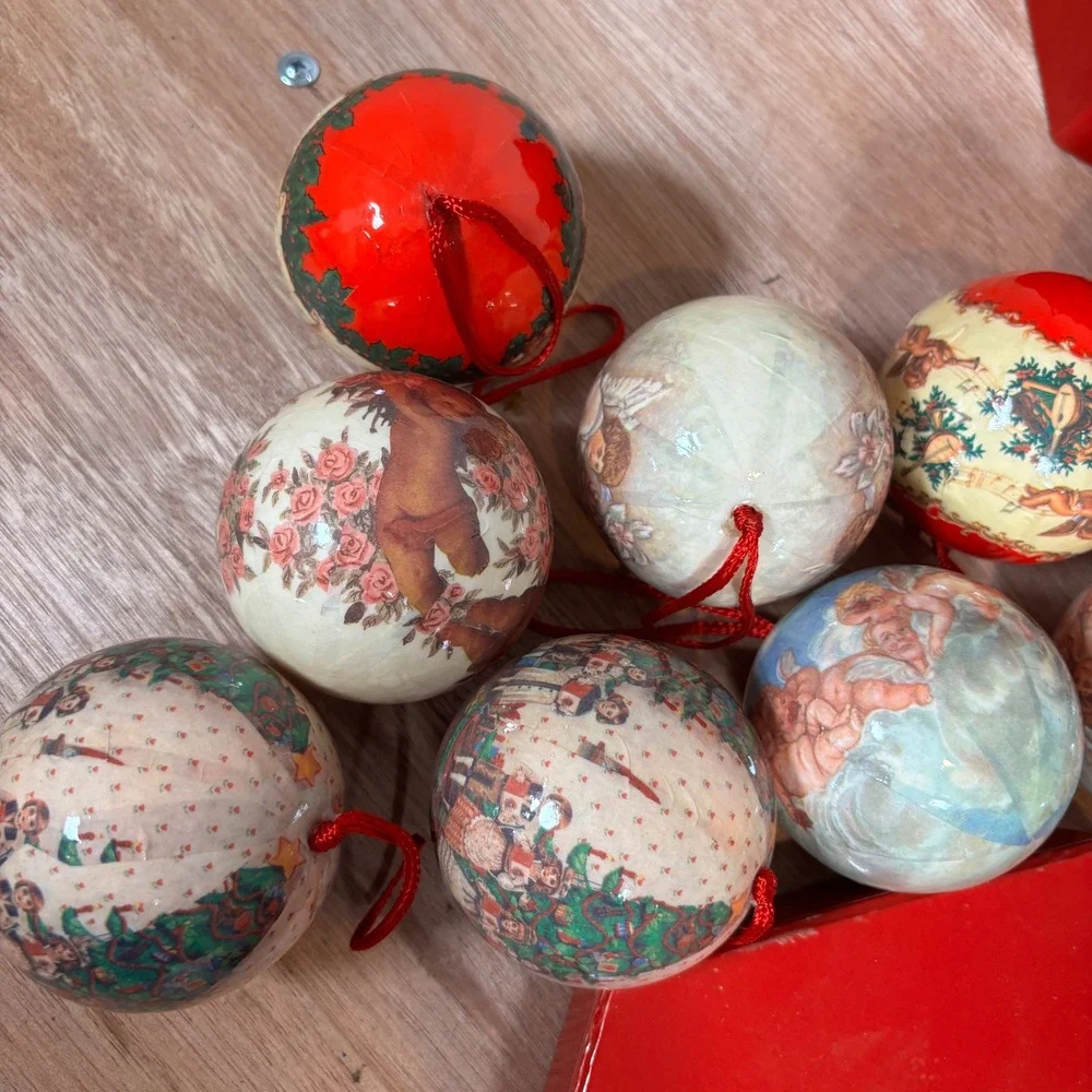 Vintage JCPenney Christmas Collections Decoupage Ball Ornaments Set of 12